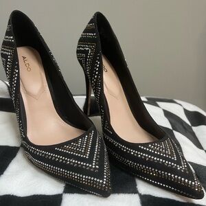 Aldo Heels in Black Suede with Rhinestone Pattern. Size US-8.5 EUR-39 UK-6